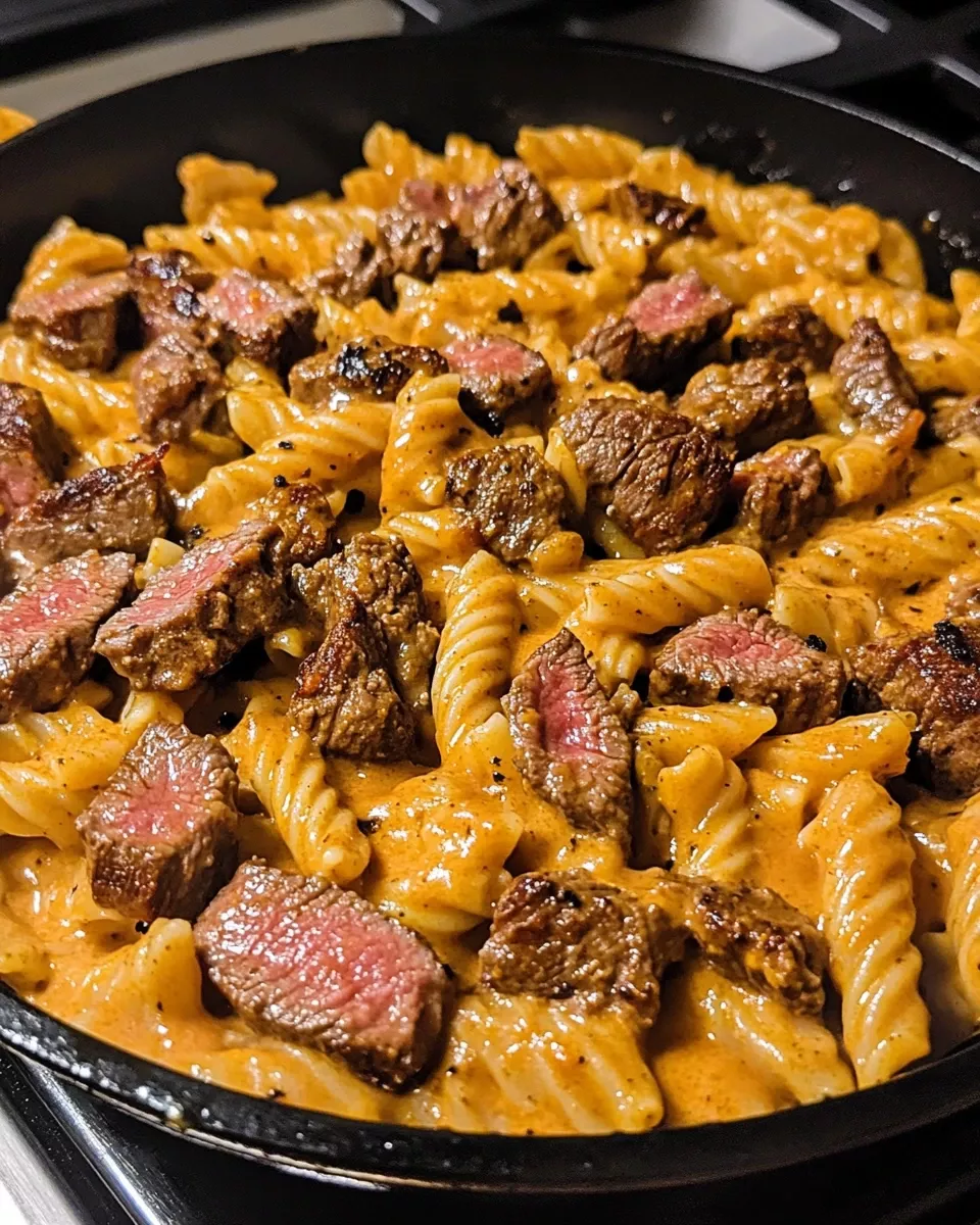 Cheesy Spicy Cajun Steak & Pasta Skillet