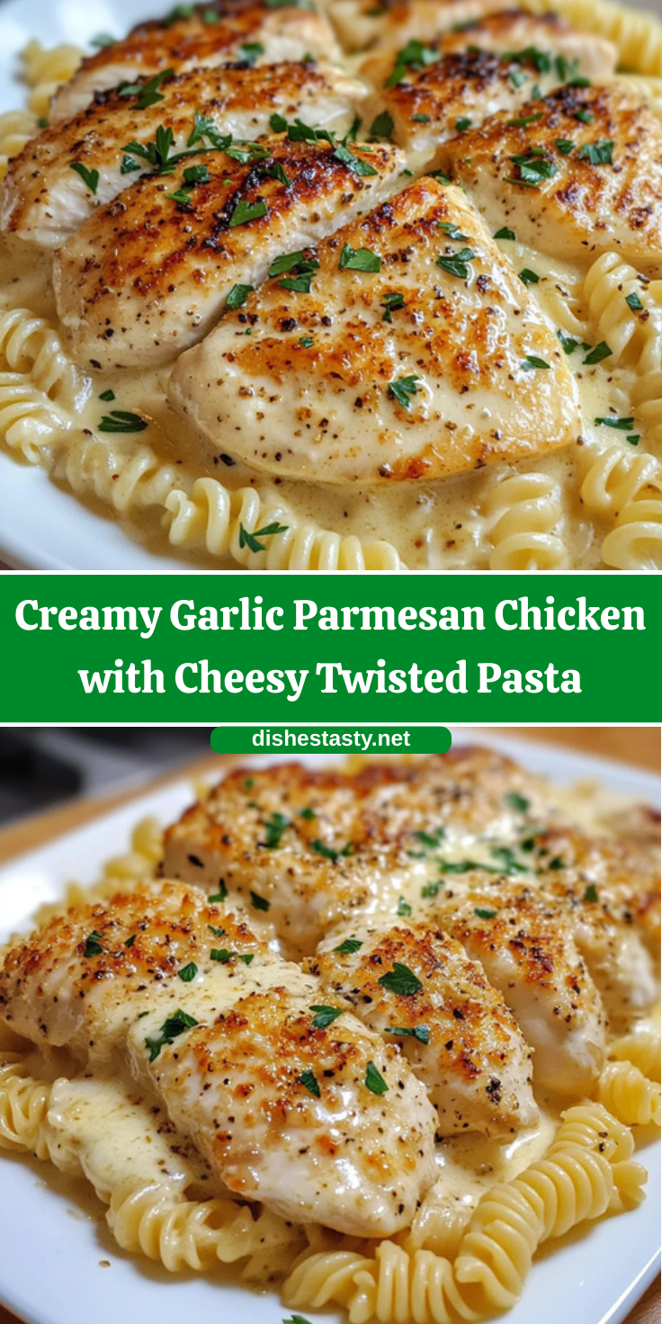 Creamy Garlic Parmesan Chicken with Cheesy Twisted Pasta