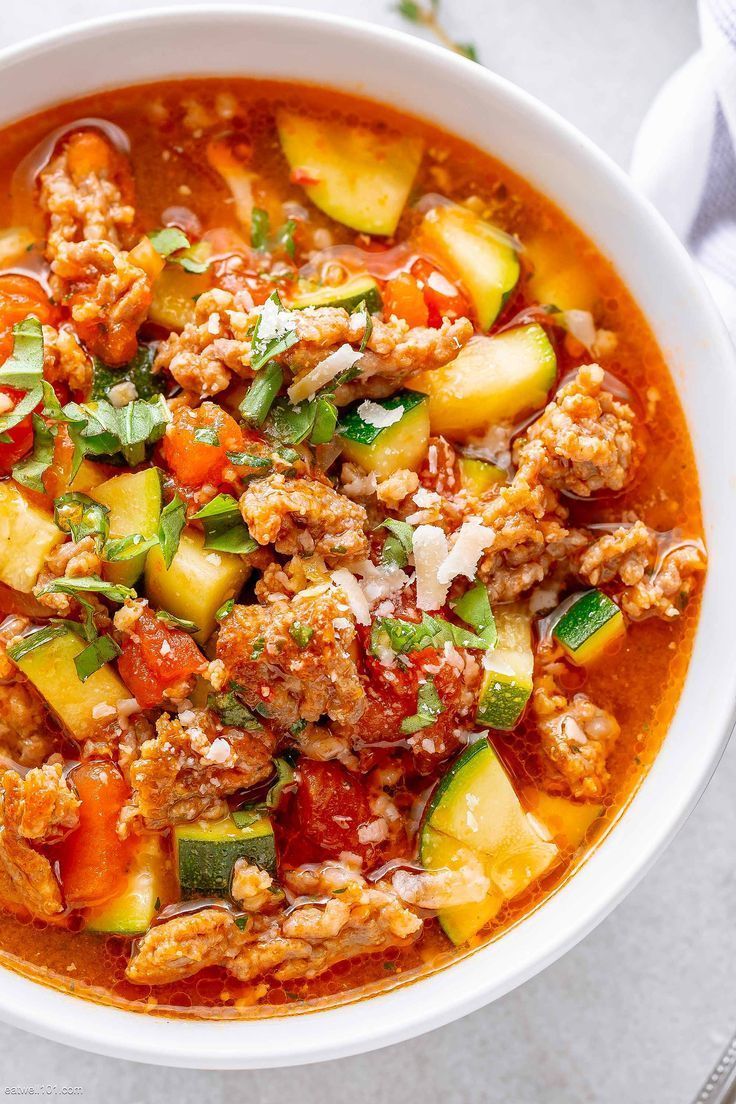 Healthy Zucchini Tomato Italian Sausage Soup