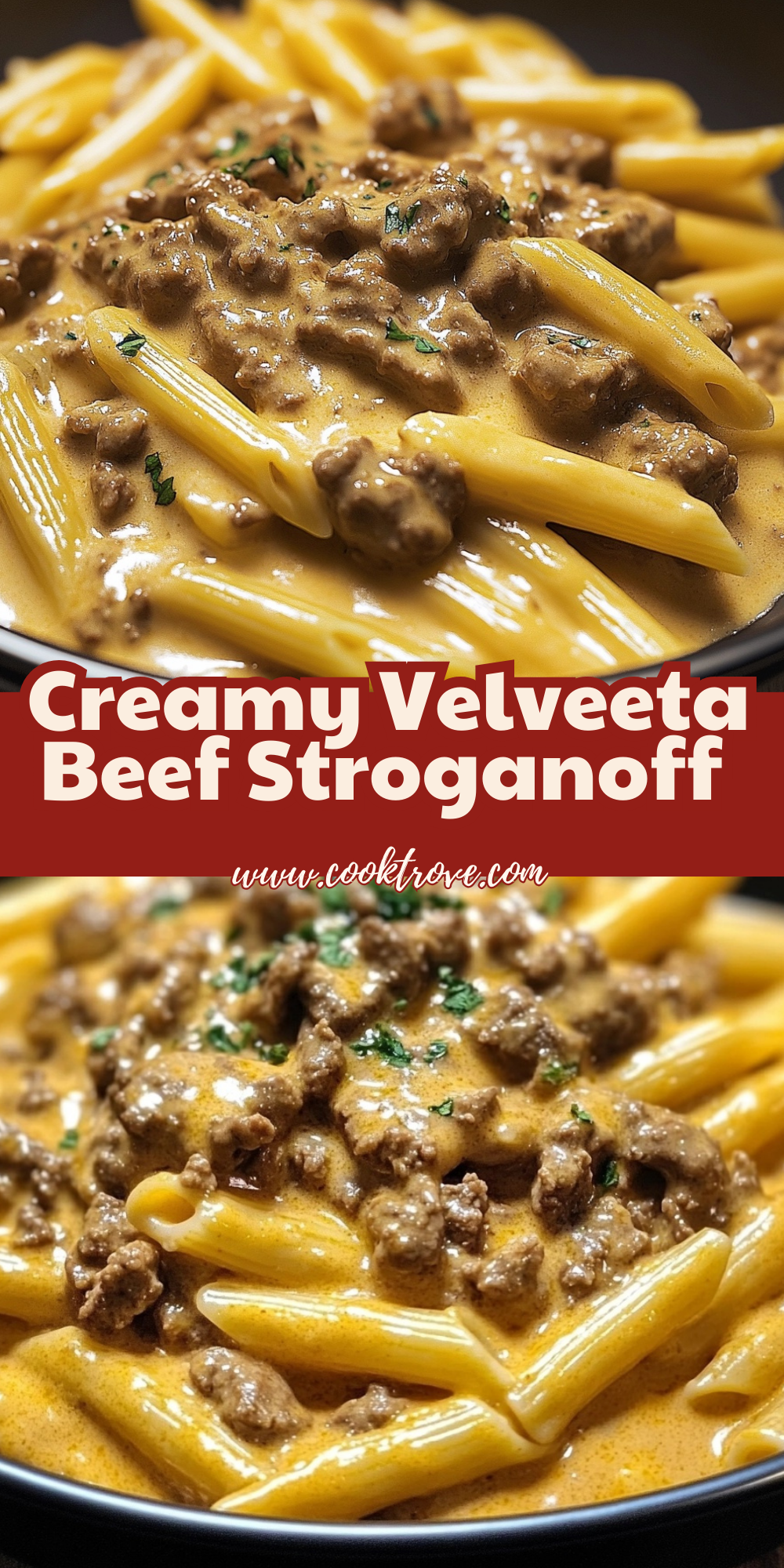 Creamy Velveeta Beef Stroganoff – Easy Cheesy Ground Beef Dinner with Penne Pasta