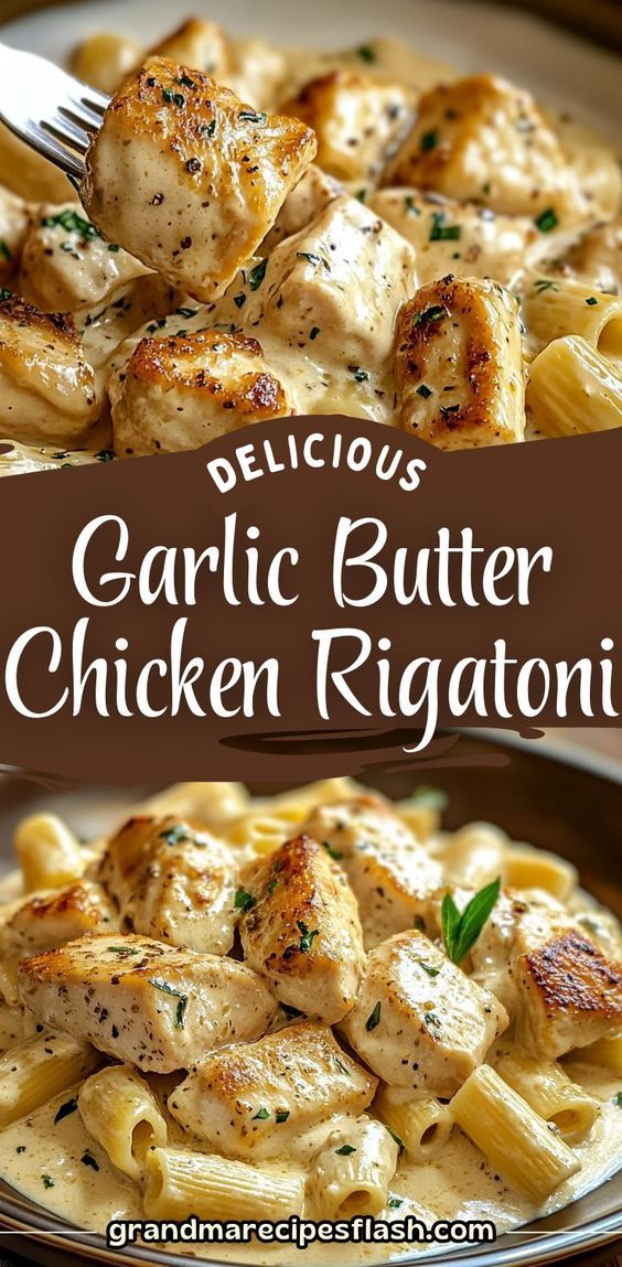 Creamy Garlic Butter Chicken and Rigatoni in Parmesan Sauce -