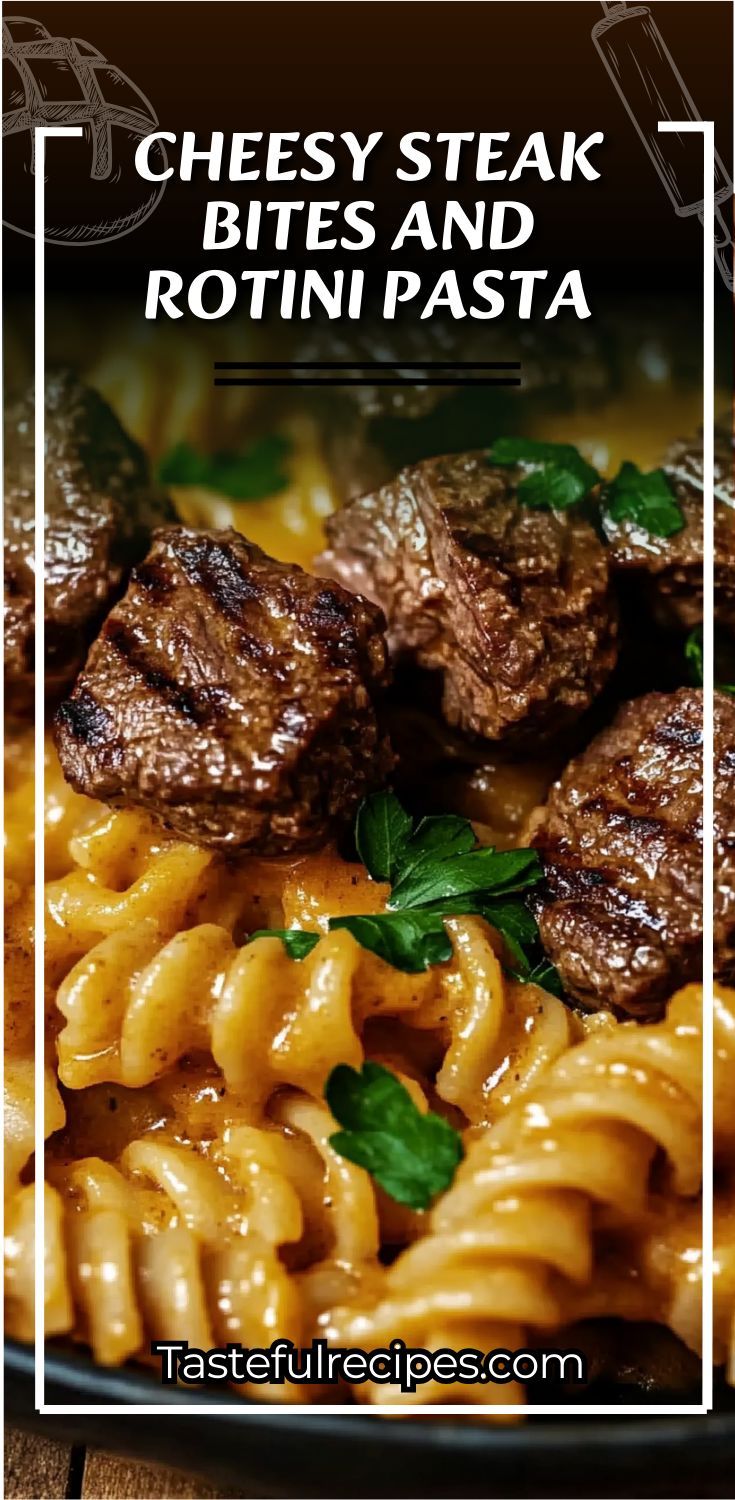 Cheesy Steak Bites and Rotini Pasta