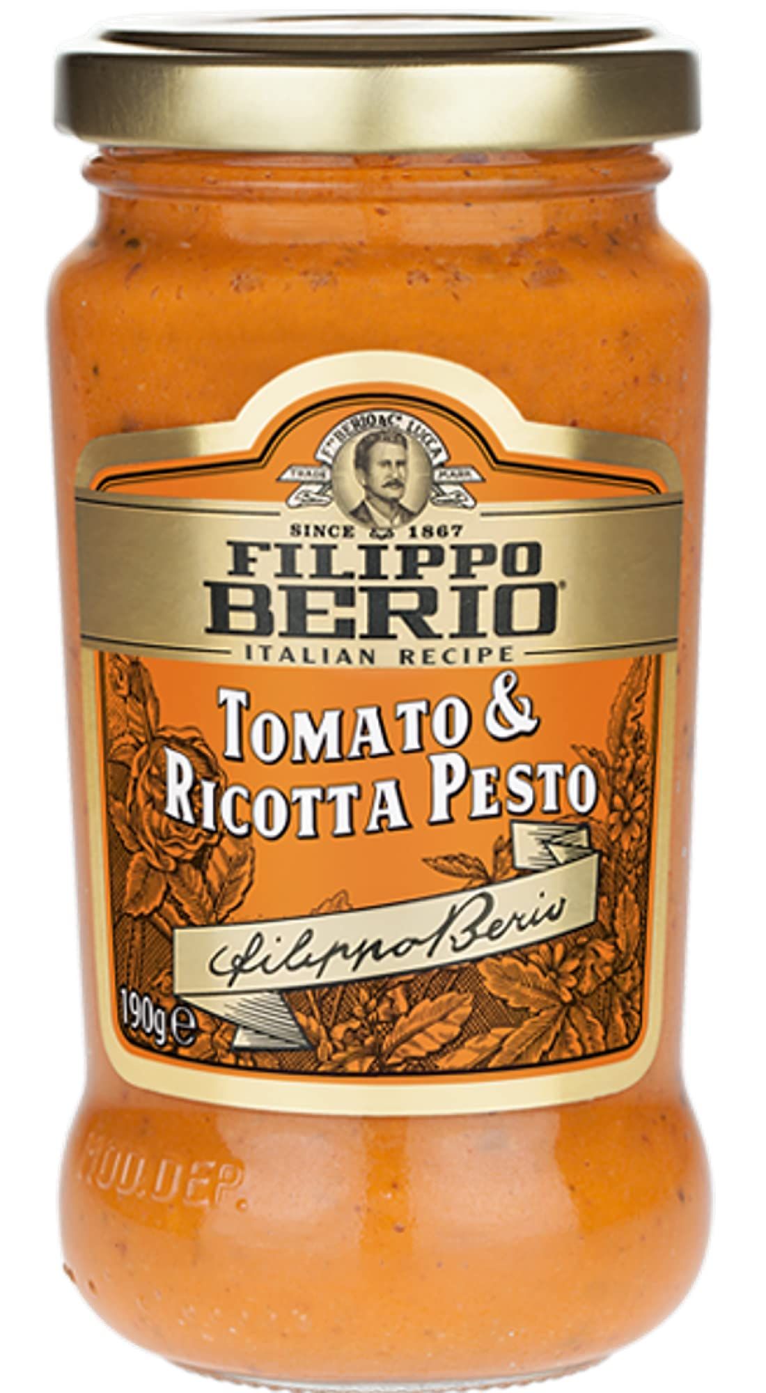 Filippo Berio Pesto, Tomato & Ricotta, 6.7 Ounce Glass Jar, Gluten Free, Non-GMO