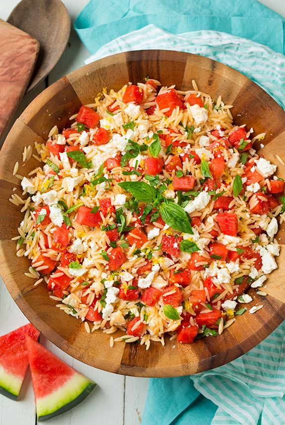 Watermelon Feta Orzo Salad with Lemon and Basil - Cooking Classy