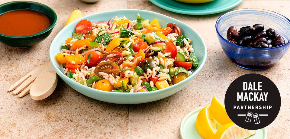 Orzo Village Salad with Olive Dressing
