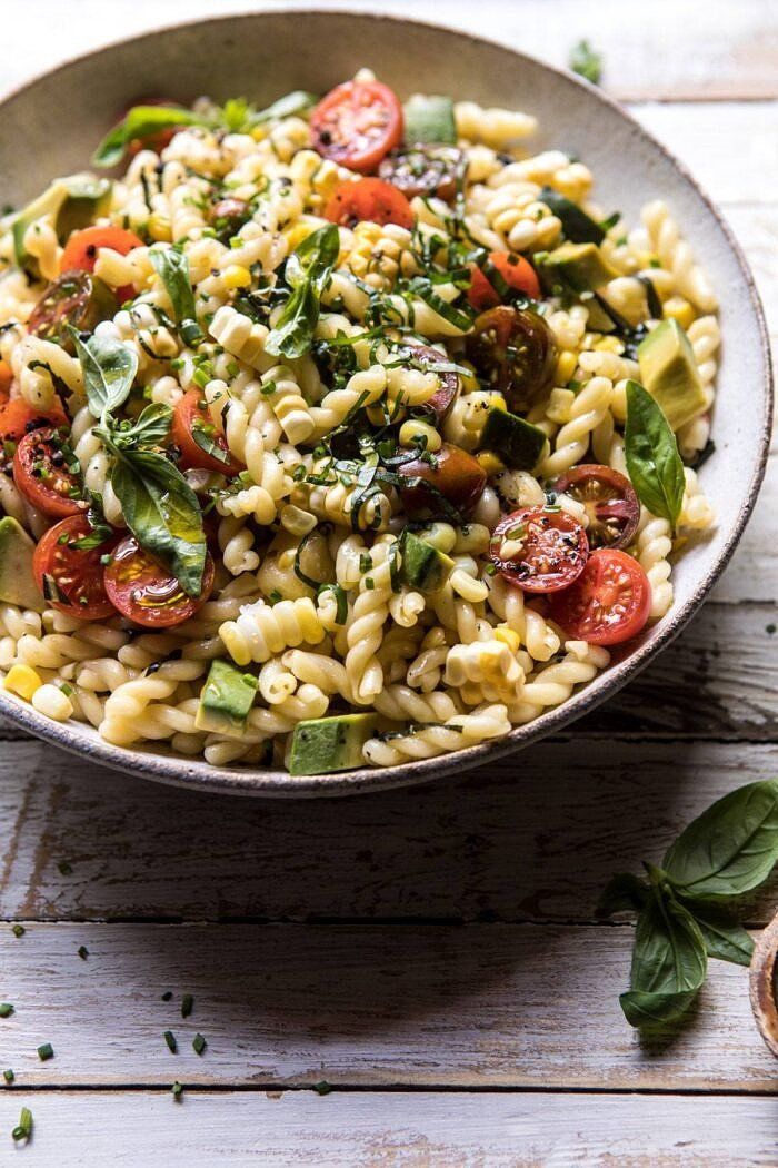 Corn, Tomato, and Avocado Pasta Salad.