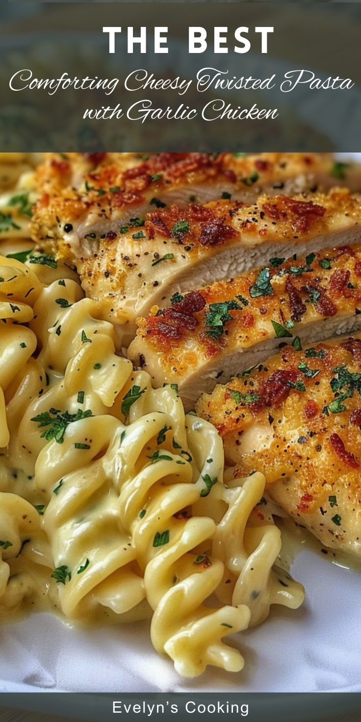 Comforting Cheesy Twisted Pasta with Garlic Chicken