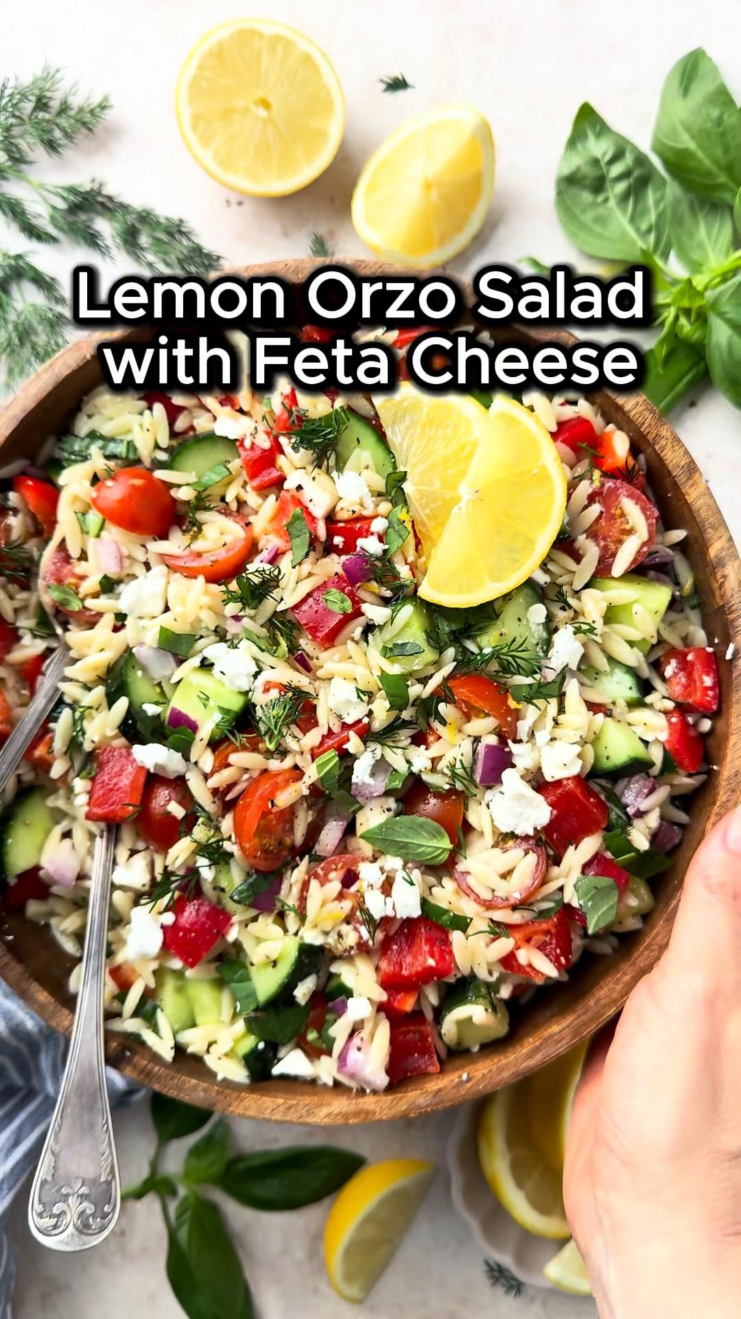 Lemon orzo salad with feta