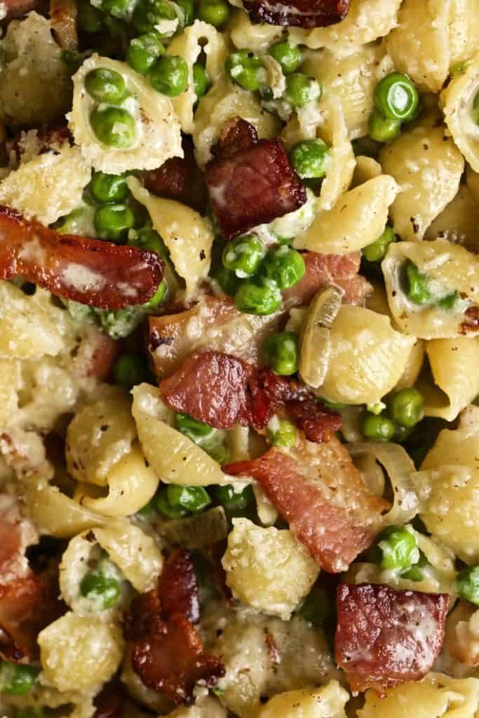 Creamy Pasta Shells with Sweet Peas and Bacon